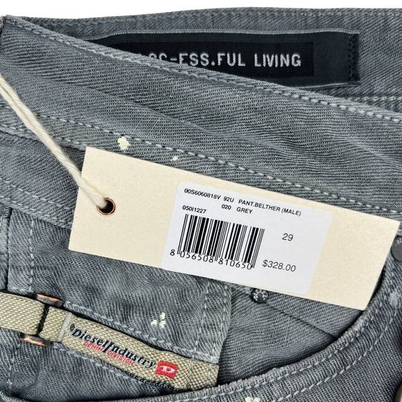 New Diesel Men US 29 Grey Jeans Slim Fit Buttons Linen Cotton Belther Italy - Picture 9 of 10